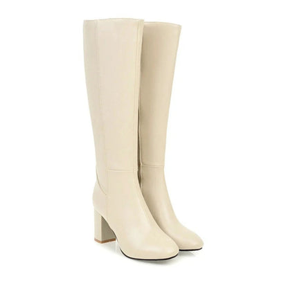 Knee High Leather Boots in Beige – Odette by Maravesse