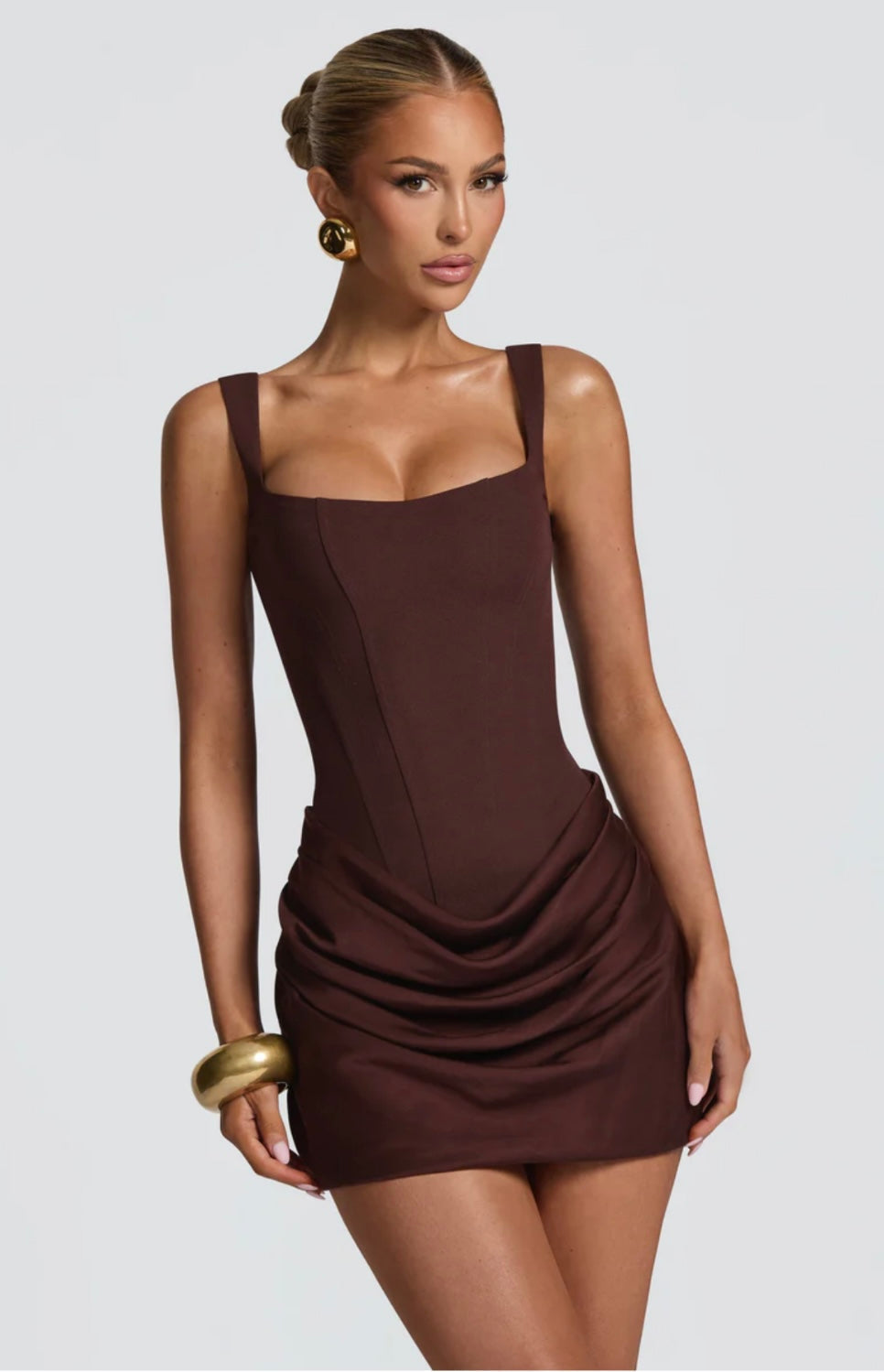 Corset Tailored Mini Dress in Brown – Salome by Maravesse
