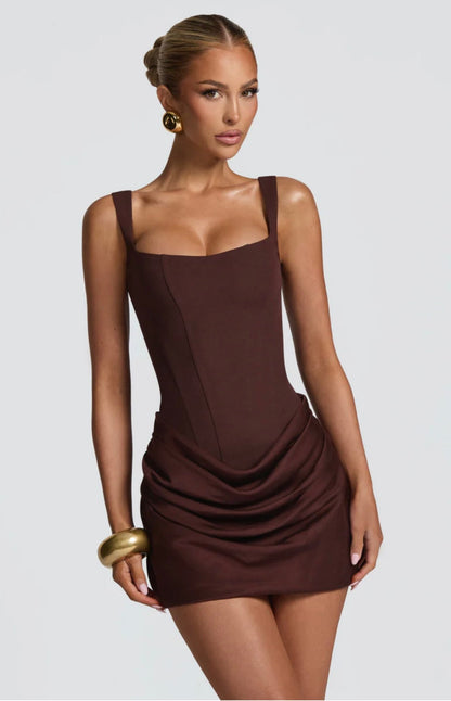 Corset Tailored Mini Dress in Brown – Salome by Maravesse