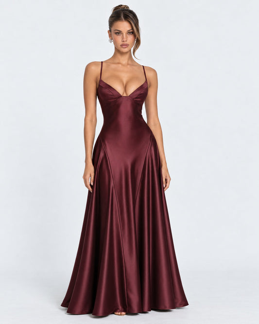 Aurelia Hourglass Satin Maxi, front