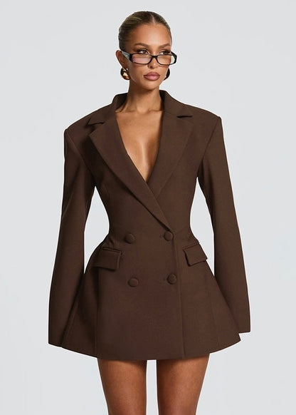 Blazer Mini Dress in Brown – Seraphina by Maravesse
