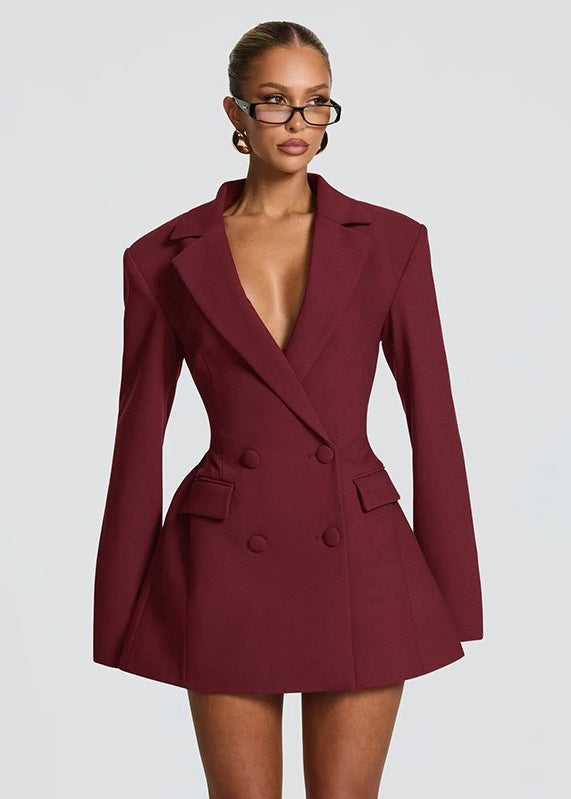 Blazer Mini Dress in Burgundy – Seraphina by Maravesse
