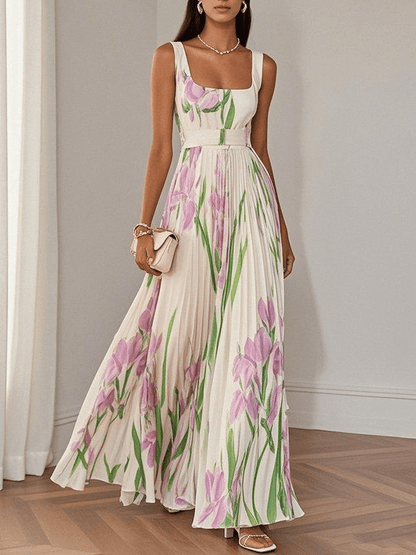Floral Pleated Maxi Dress – Adeline by Maravesse
