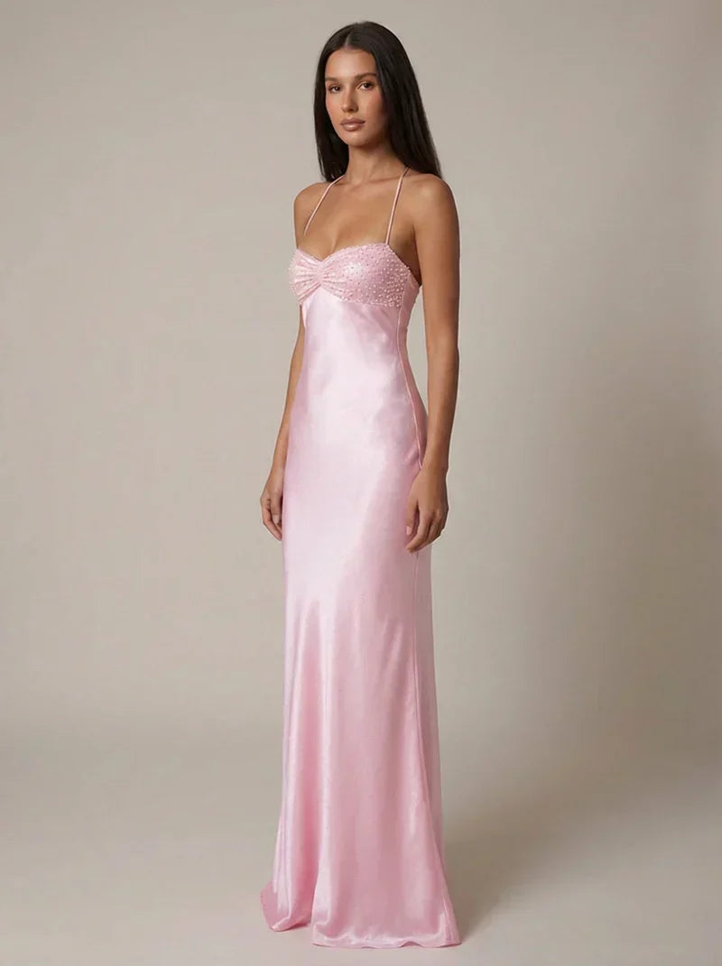 Satin Pearl Maxi Dress – Liv by Maravesse (2)