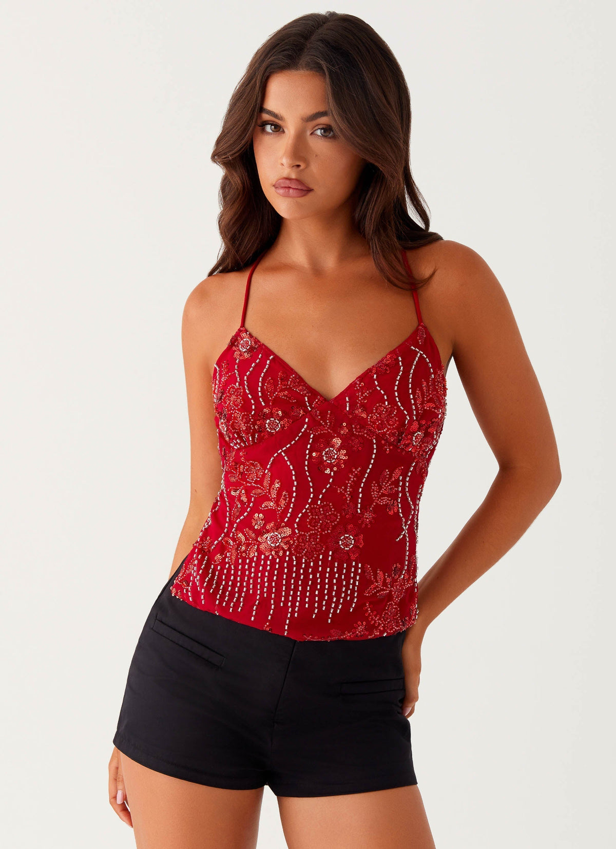 Sequin Cami in Red – Cordelia by Maravesse
