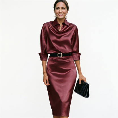 Satin Midi Dress in Burgundy – Karin by Maravesse