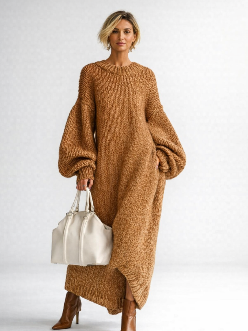 Knit Chunky Maxi Dress in Brown – Signe by Maravesse