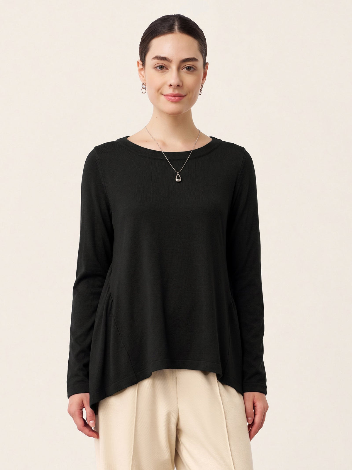 Wool Ruched Top in Charcoal Black – Juliette by Maravesse