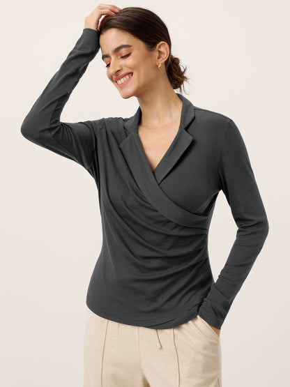 Wool Ruched Top in Heather Black – Sienna by Maravesse
