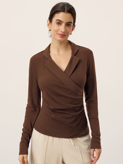 Wool Ruched Top in Sweet Hazelnut – Sienna by Maravesse