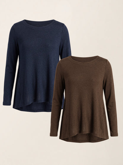 Wool Ruched Top in Coffee/Navy Blue – Juliette by Maravesse