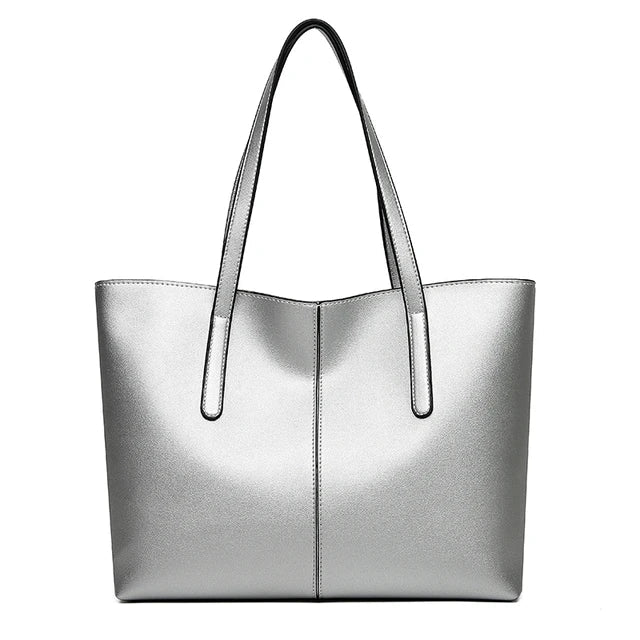 Leather Tote in Silver – Amara by Maravesse