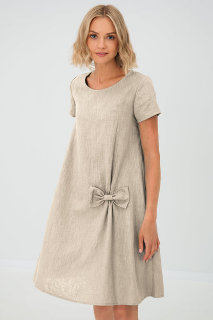 Linen Midi Dress in Beige – Juliette by Maravesse