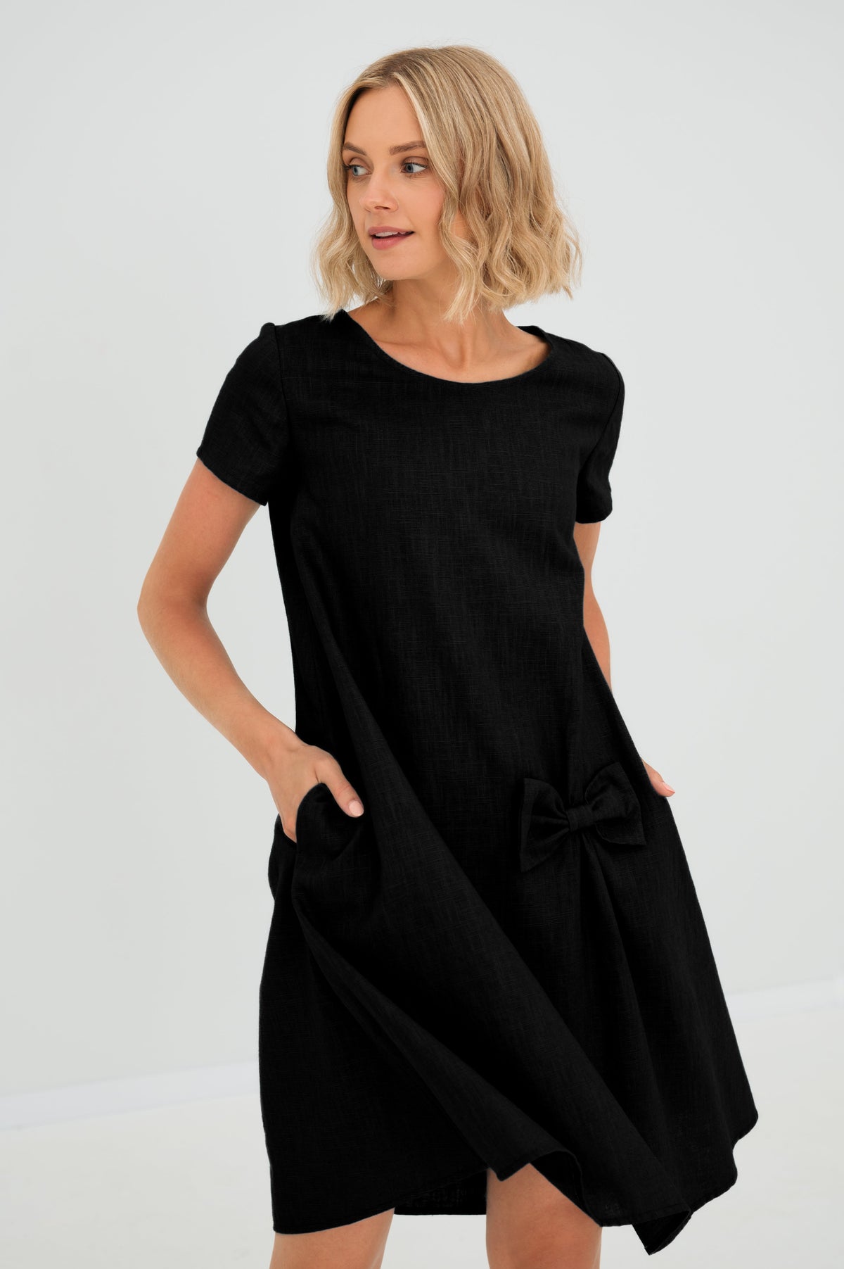 Linen Midi Dress in Black – Juliette by Maravesse