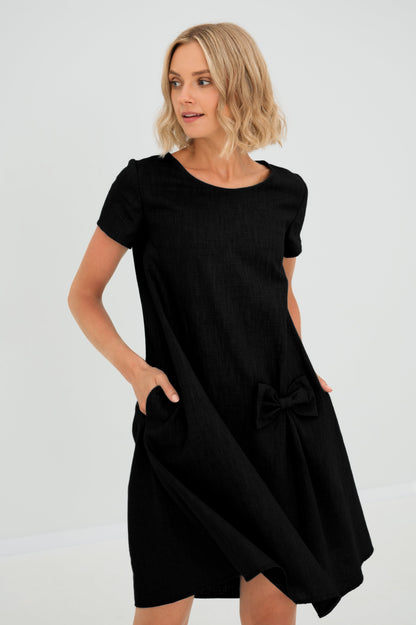Linen Midi Dress in Black – Juliette by Maravesse