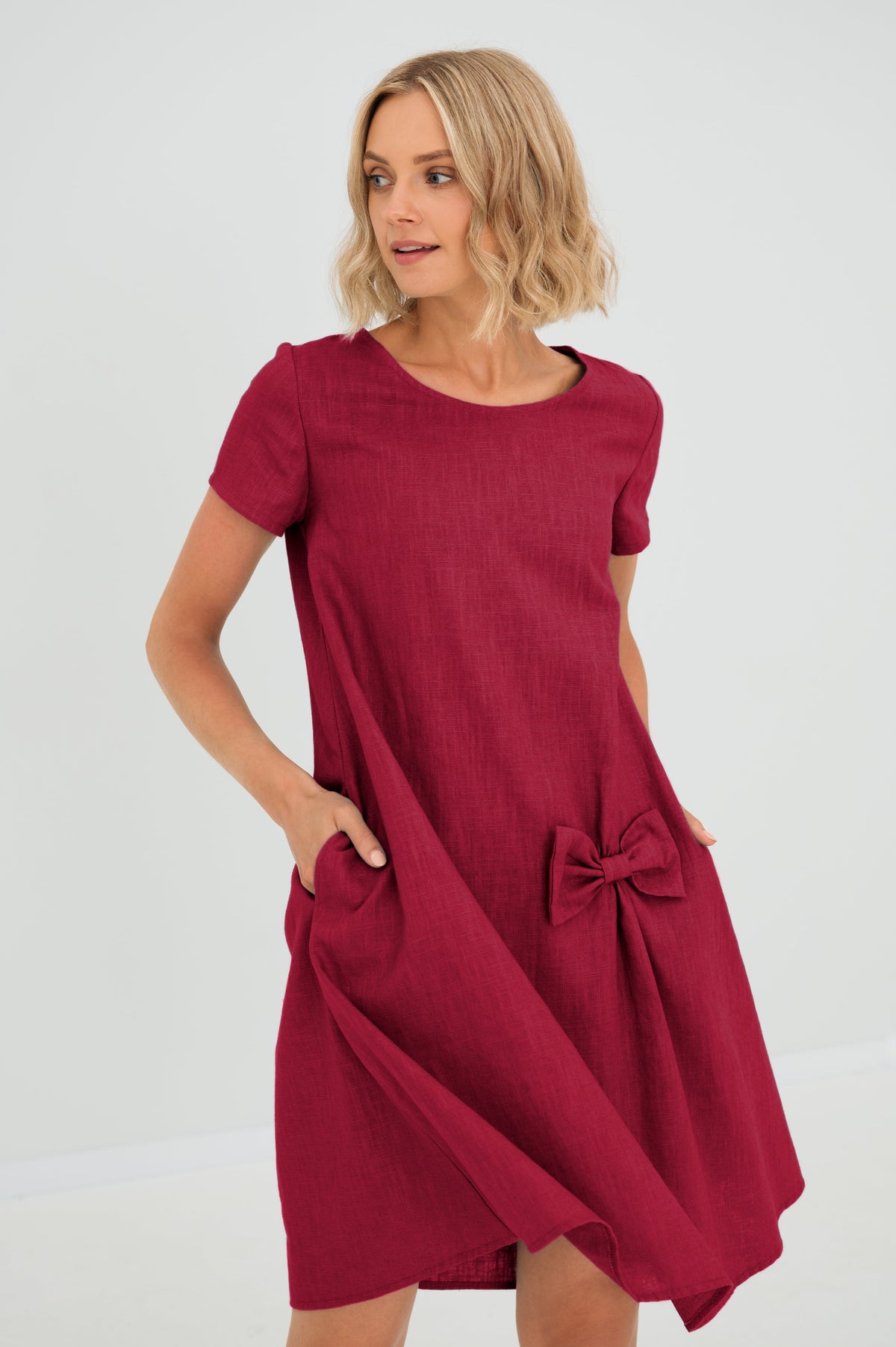 Linen Midi Dress in Cerise – Juliette by Maravesse