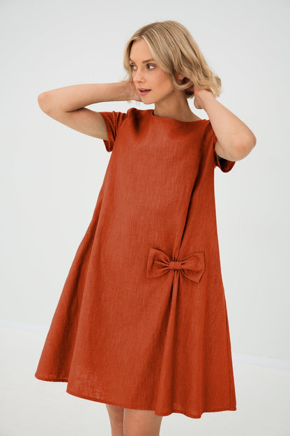 Linen Midi Dress in Orange – Juliette by Maravesse