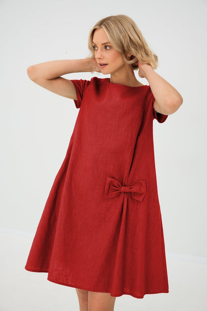 Linen Midi Dress in Red – Juliette by Maravesse