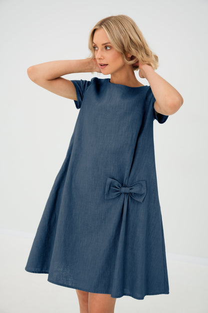Linen Midi Dress in Blue – Juliette by Maravesse