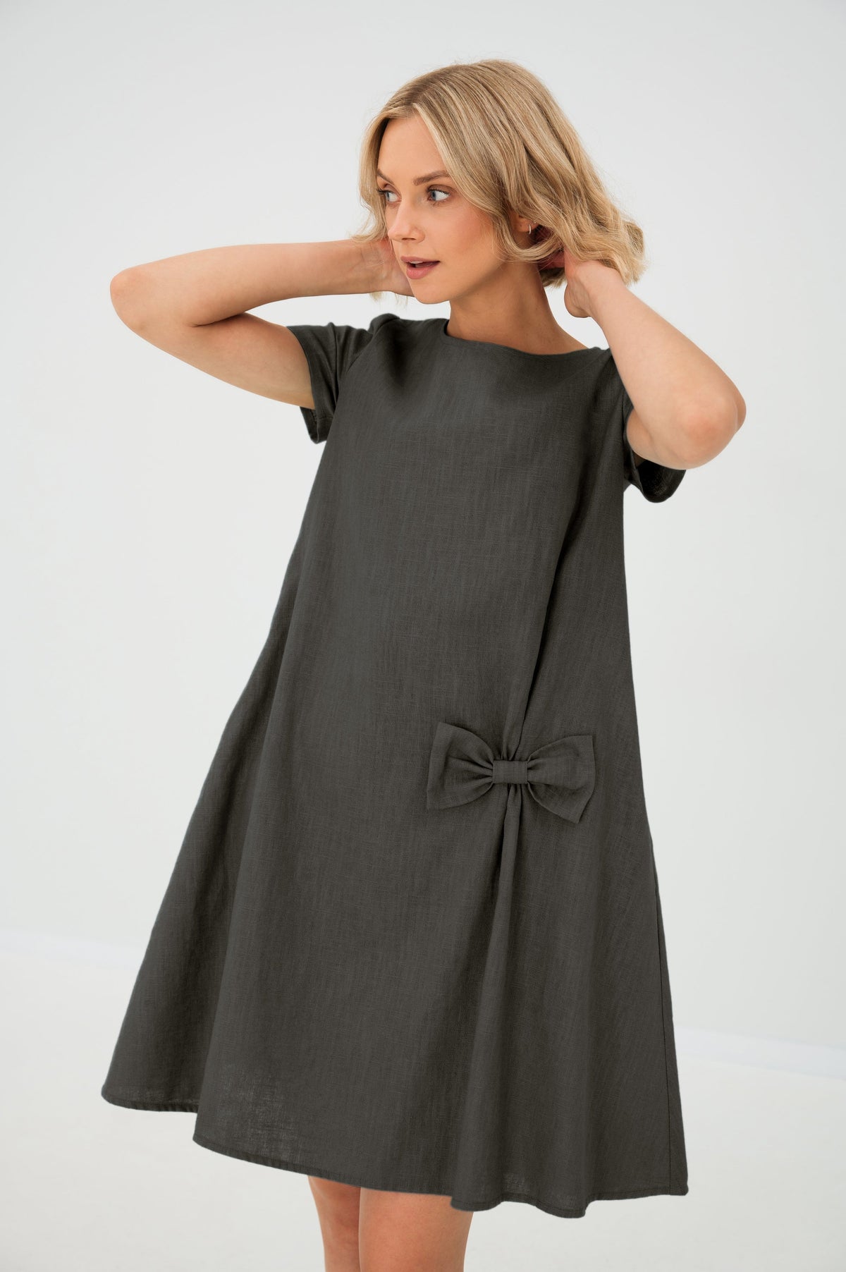 Linen Midi Dress in Gray – Juliette by Maravesse
