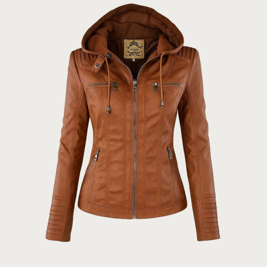 Leather Jacket in Light Brown – Evangeline by Maravesse