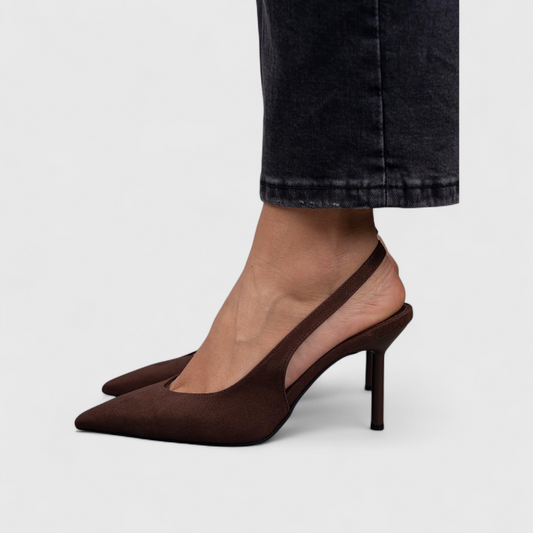 Leather Slingback Heels in Brown – Augusta by Maravesse