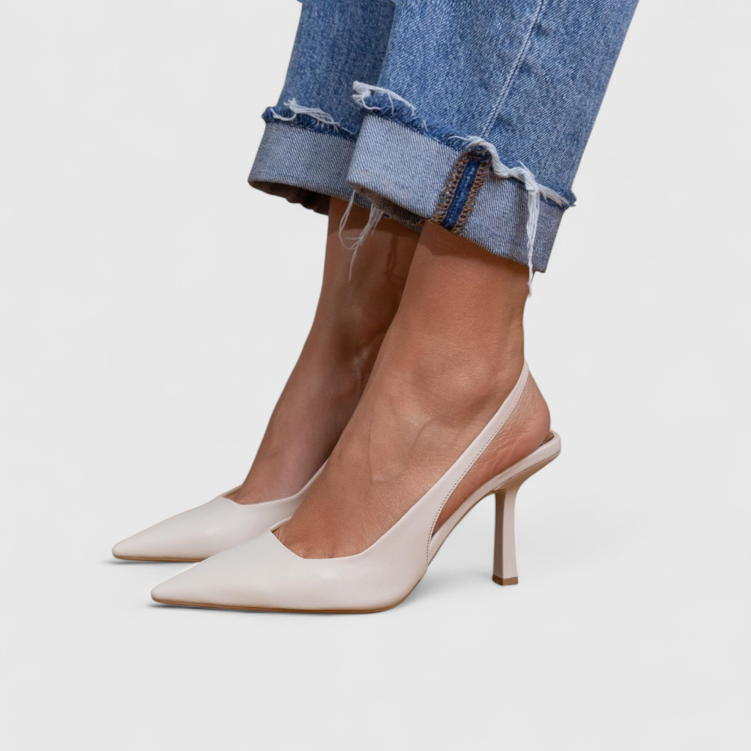 Leather Slingback Heels in White Leather – Augusta by Maravesse