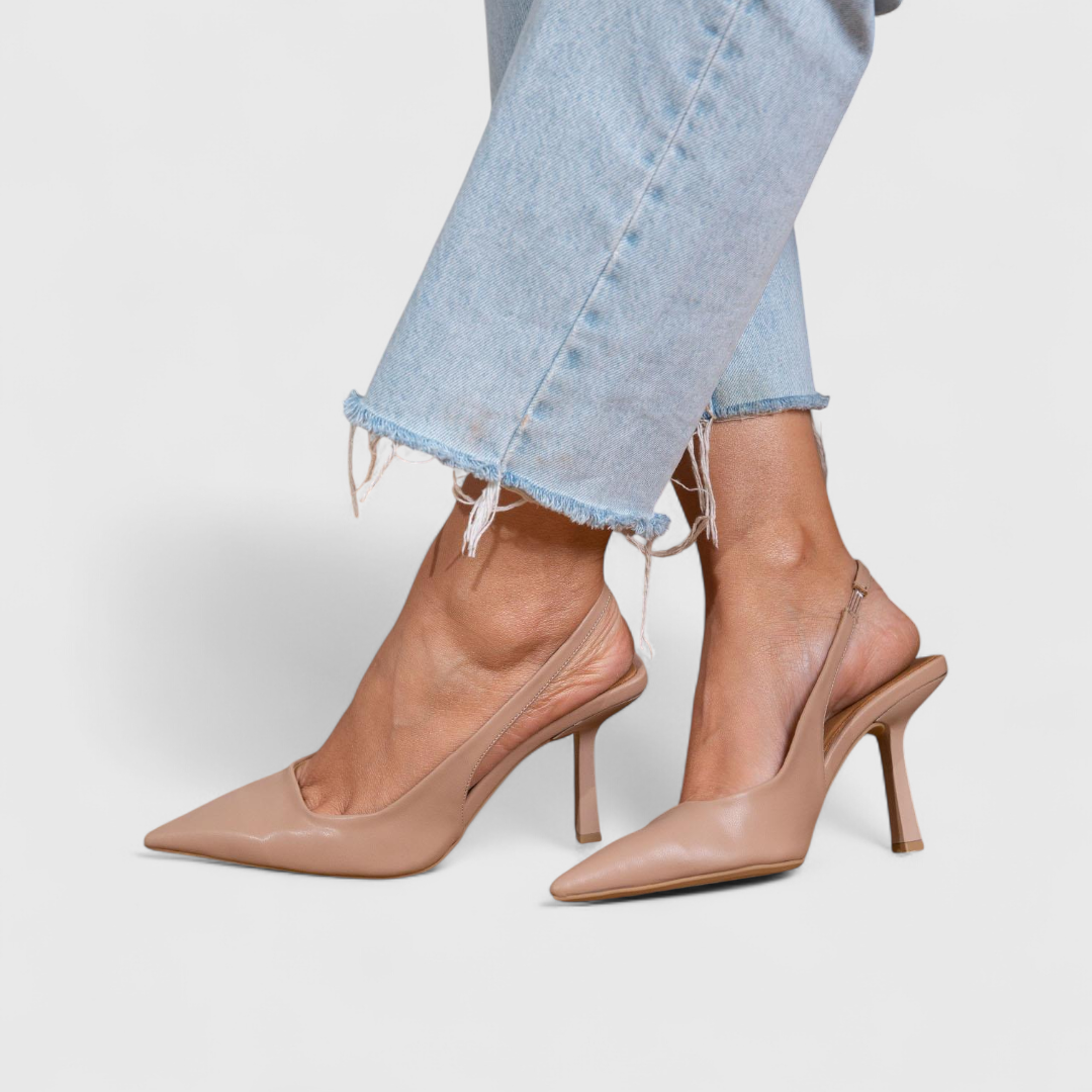 Leather Slingback Heels in Beige Leather – Augusta by Maravesse