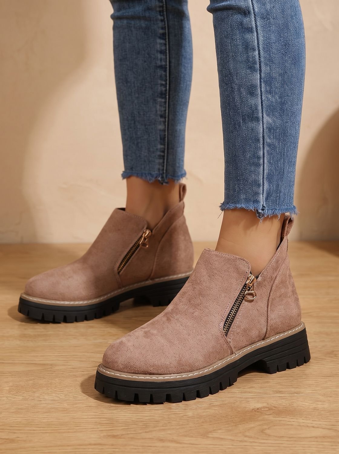Chunky Leopard Boots in Apricot – Mirabel by Maravesse