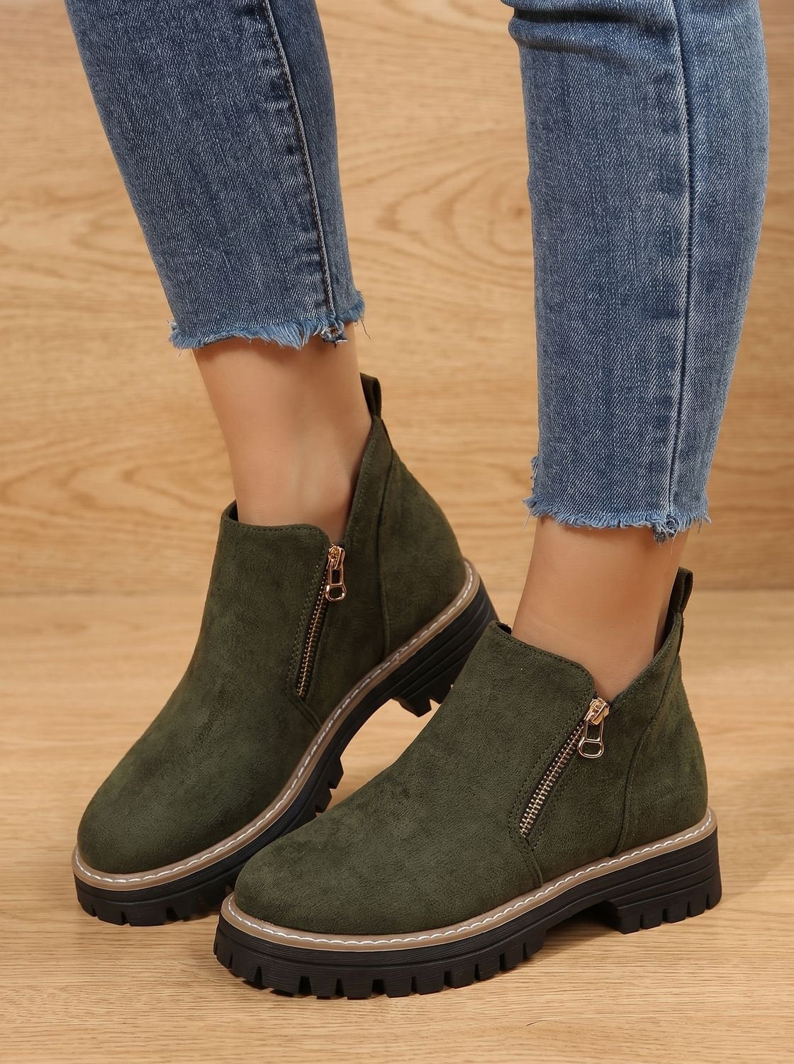 Chunky Leopard Boots in Army Green – Mirabel by Maravesse