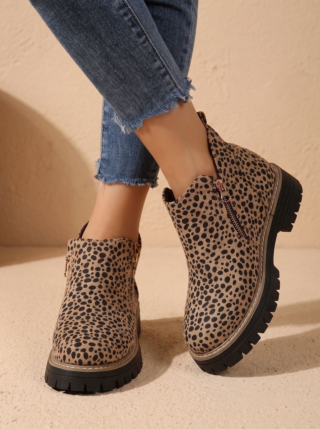 Chunky Leopard Boots in Beige – Mirabel by Maravesse