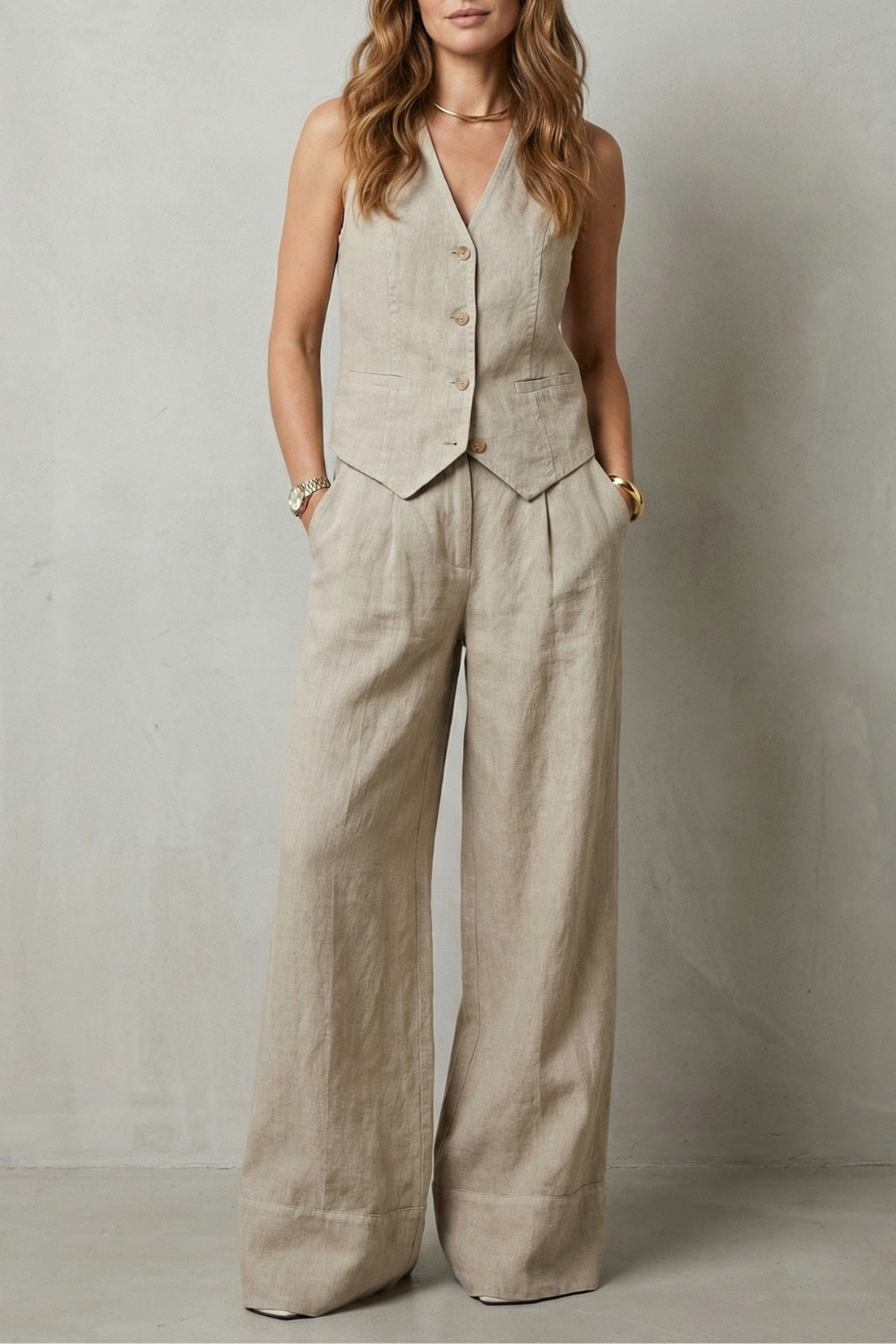 Linen Set in Beige – Rosa by Maravesse