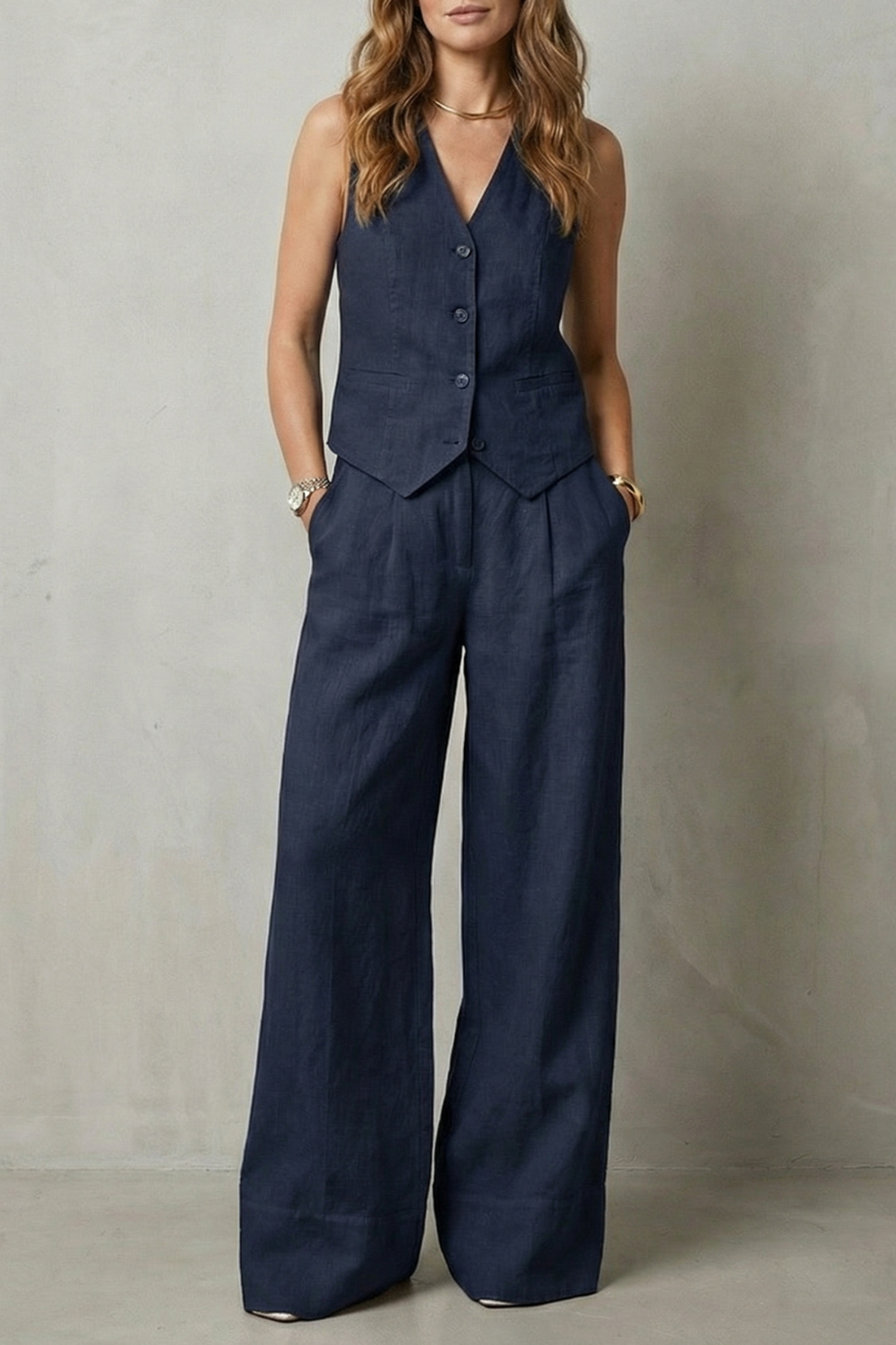 Linen Set in Navy – Rosa by Maravesse