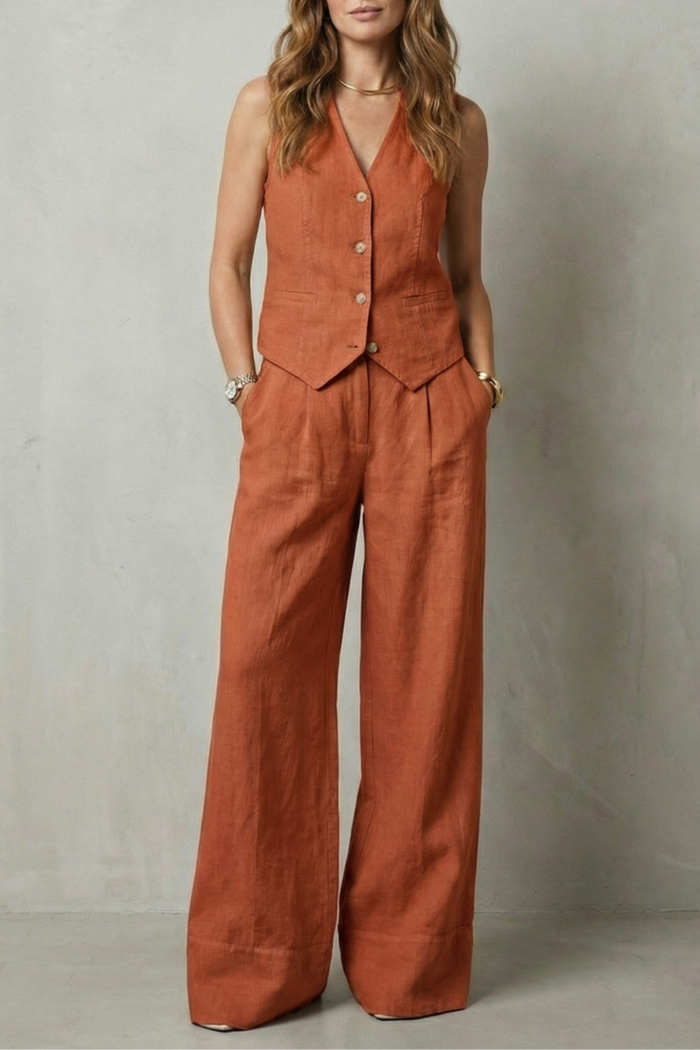 Linen Set in Red – Rosa by Maravesse
