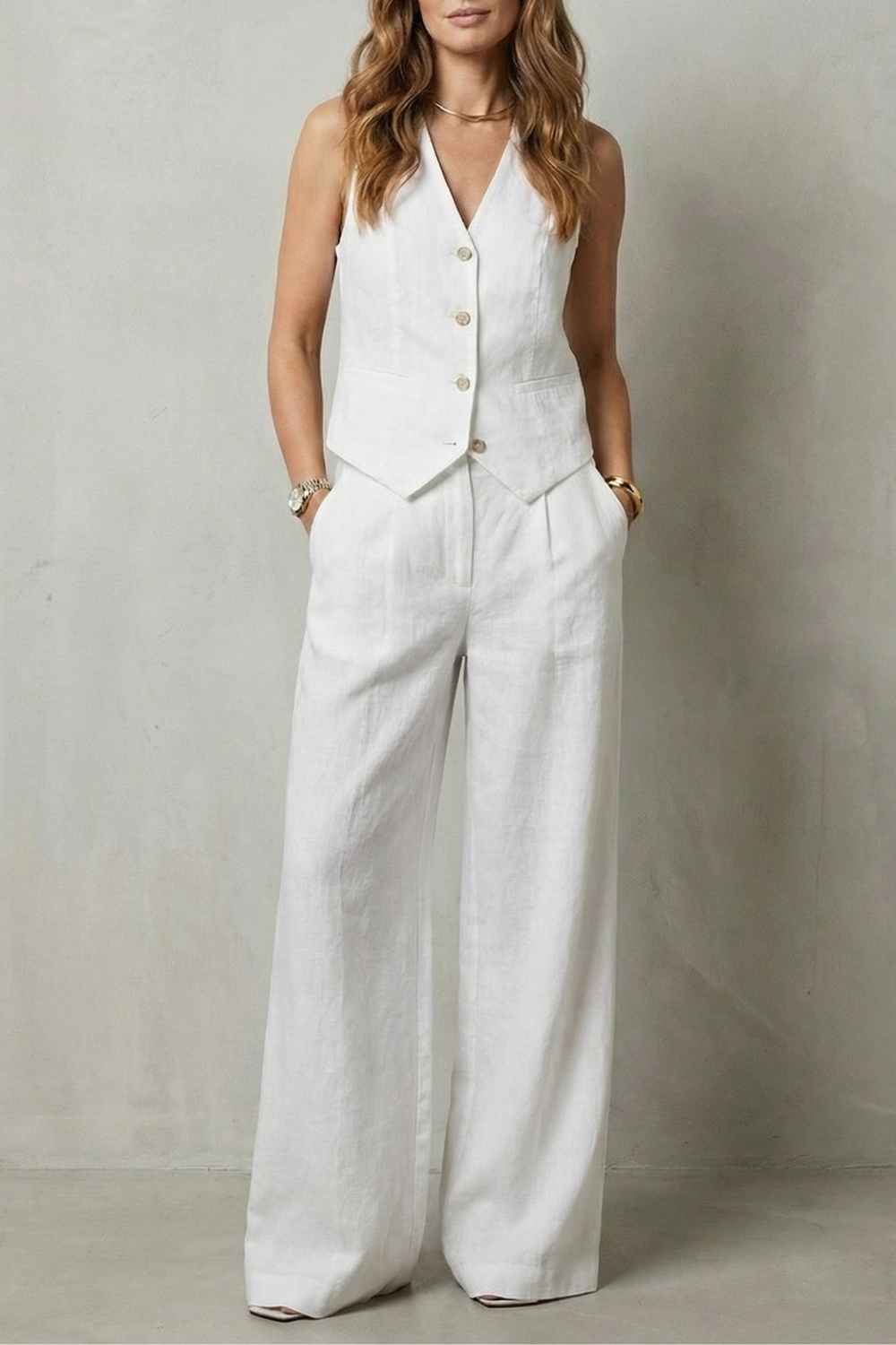Linen Set in White – Rosa by Maravesse