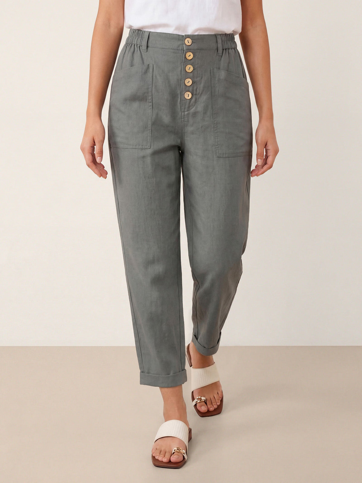 Linen Trousers in Neutral Grey – Seraphina by Maravesse