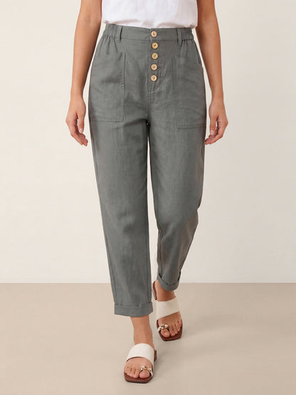 Linen Trousers in Neutral Grey – Seraphina by Maravesse