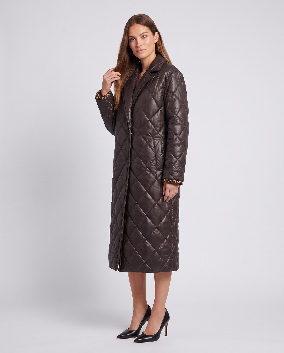 Quilted Leopard Puffer Jacket in Brown – Philippa by Maravesse
