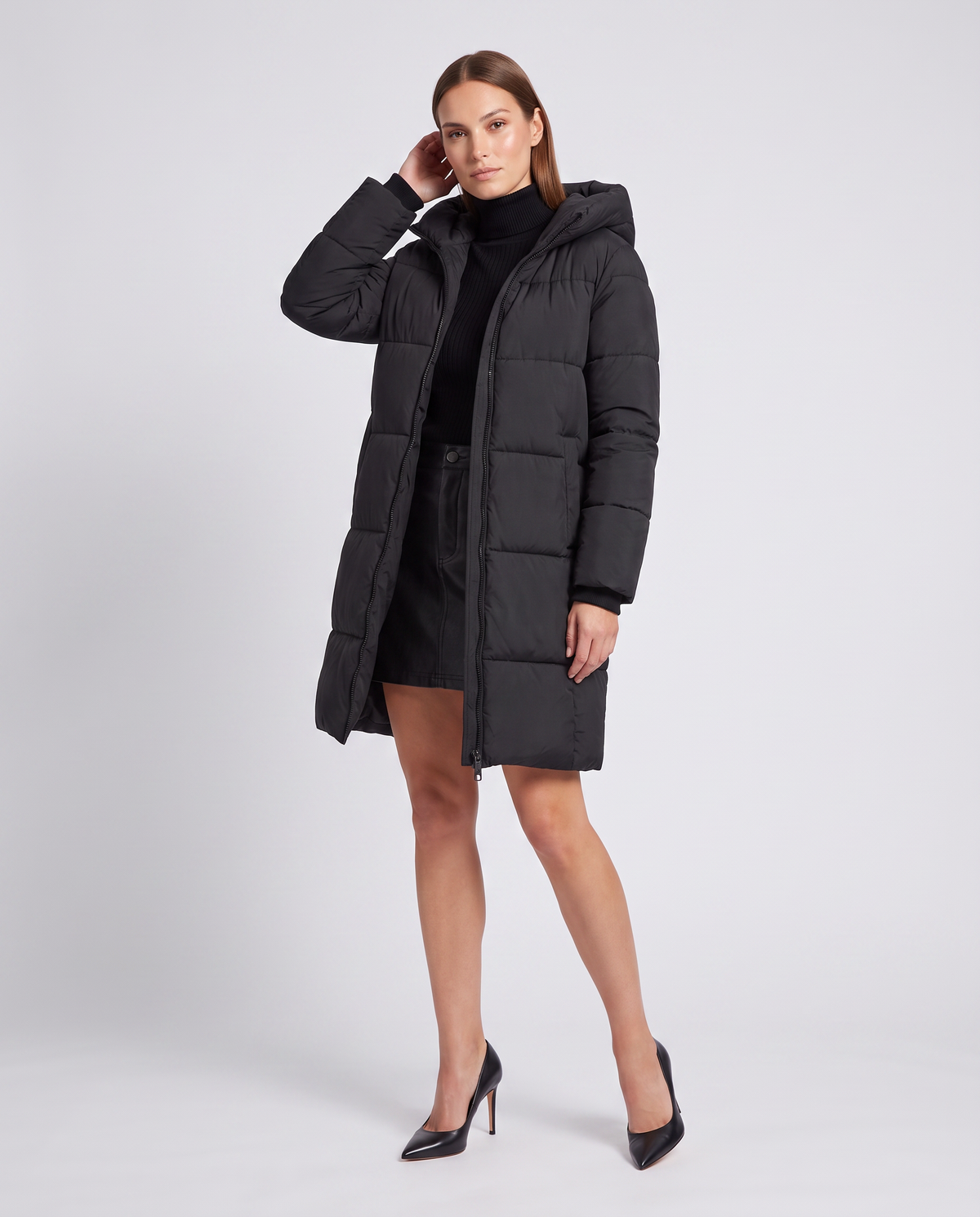 Quilted Puffer Jacket in Black – Louisa by Maravesse