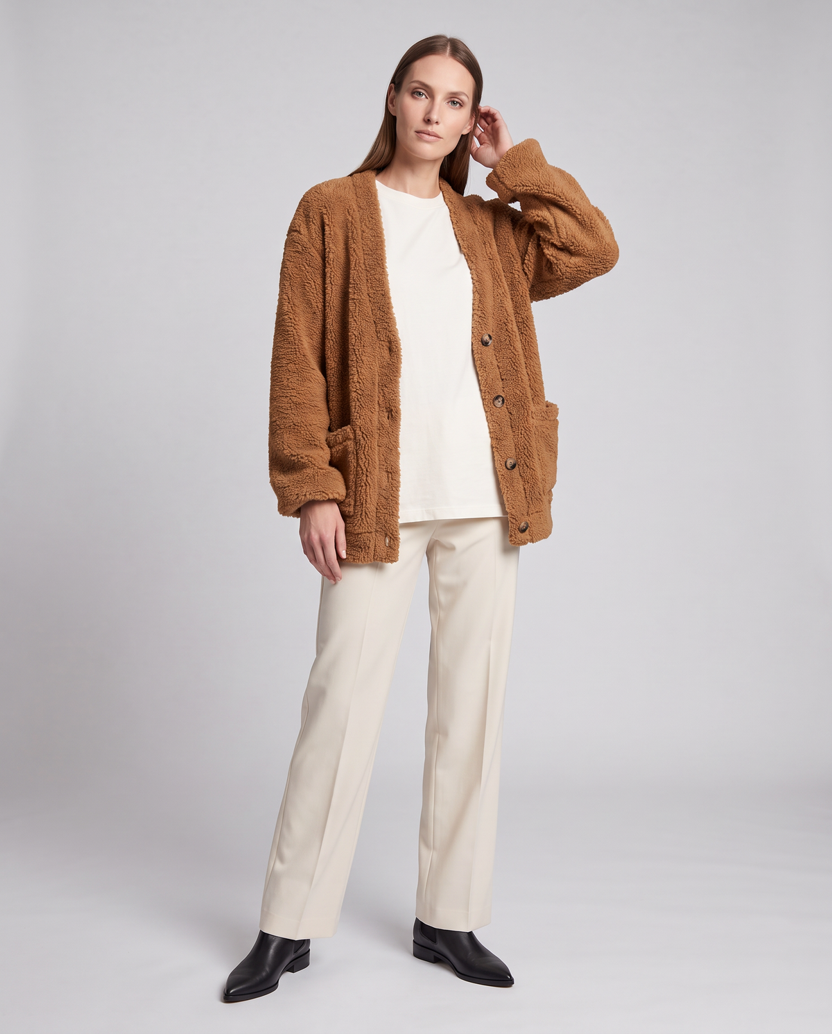Teddy Relaxed Cardigan in Brown – Mirabel by Maravesse