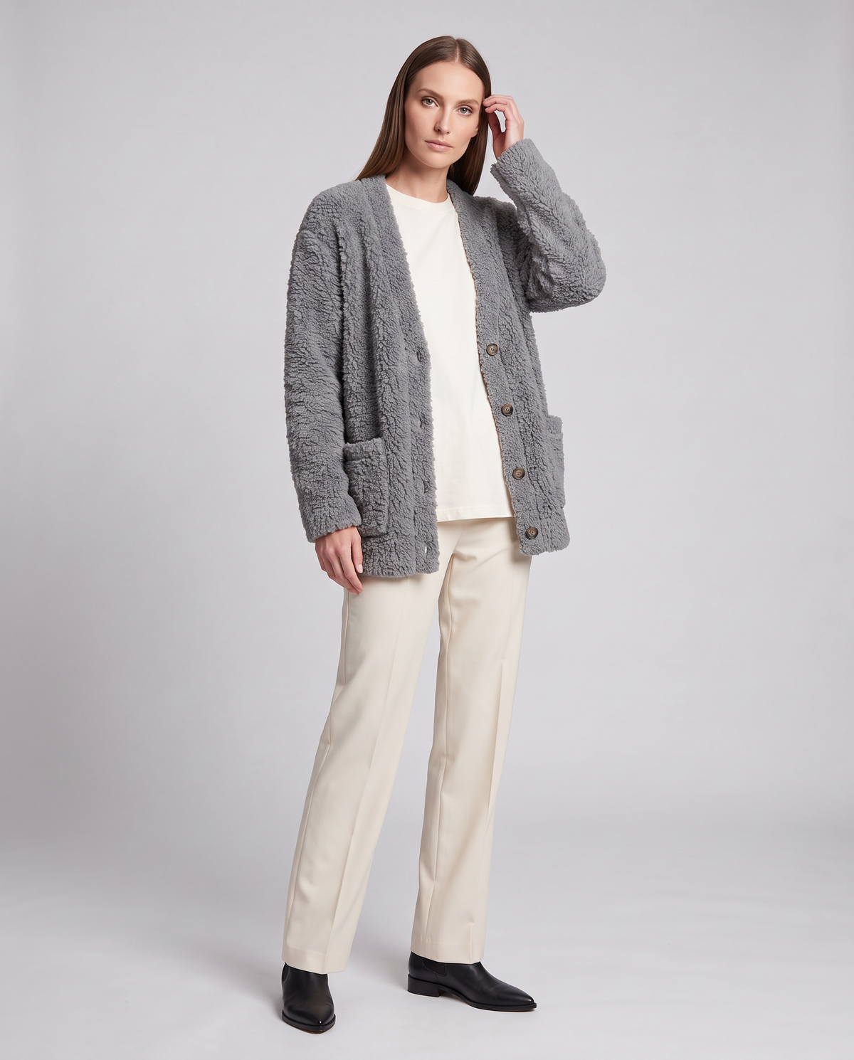 Teddy Relaxed Cardigan in Grey – Mirabel by Maravesse