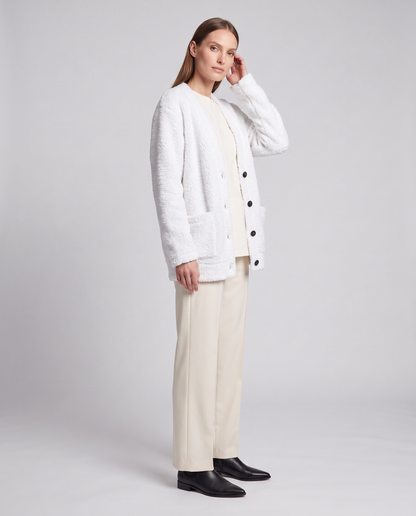 Teddy Cardigan in White – Philippa by Maravesse