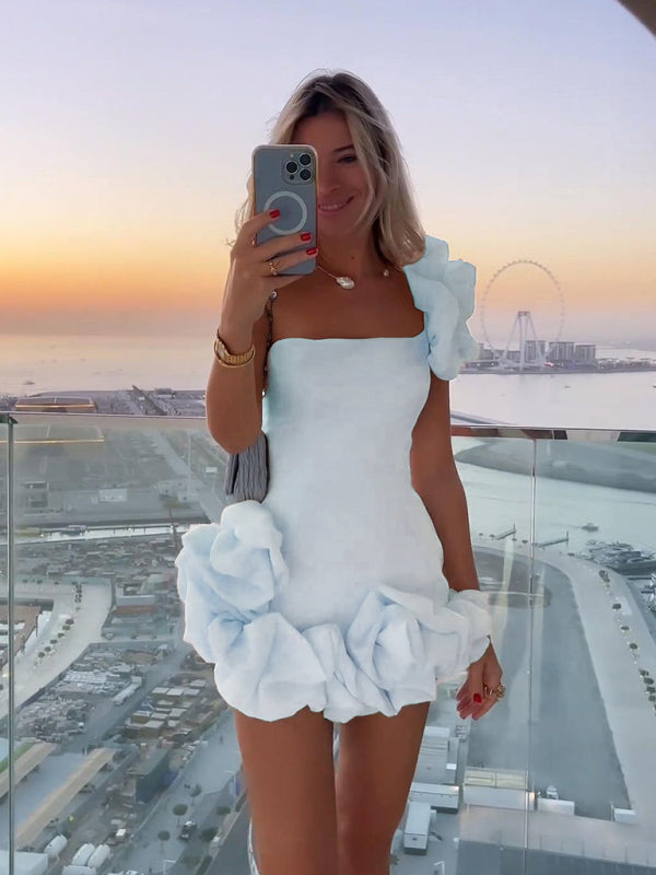 Ruffle Mini Dress in White – Imogen by Maravesse