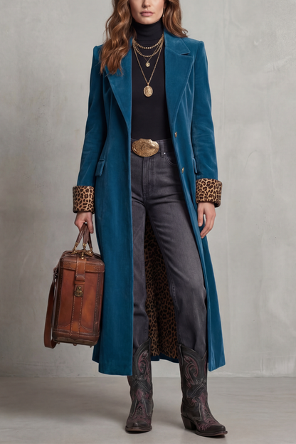 Velvet Leopard Coat in Blue – Aurelia by Maravesse