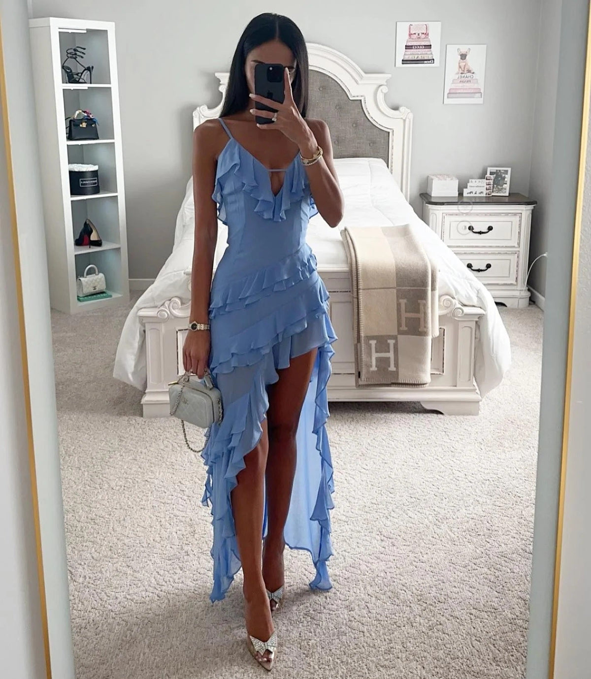 Ruffle Wrap Maxi Dress in Blue – Eleanor by Maravesse