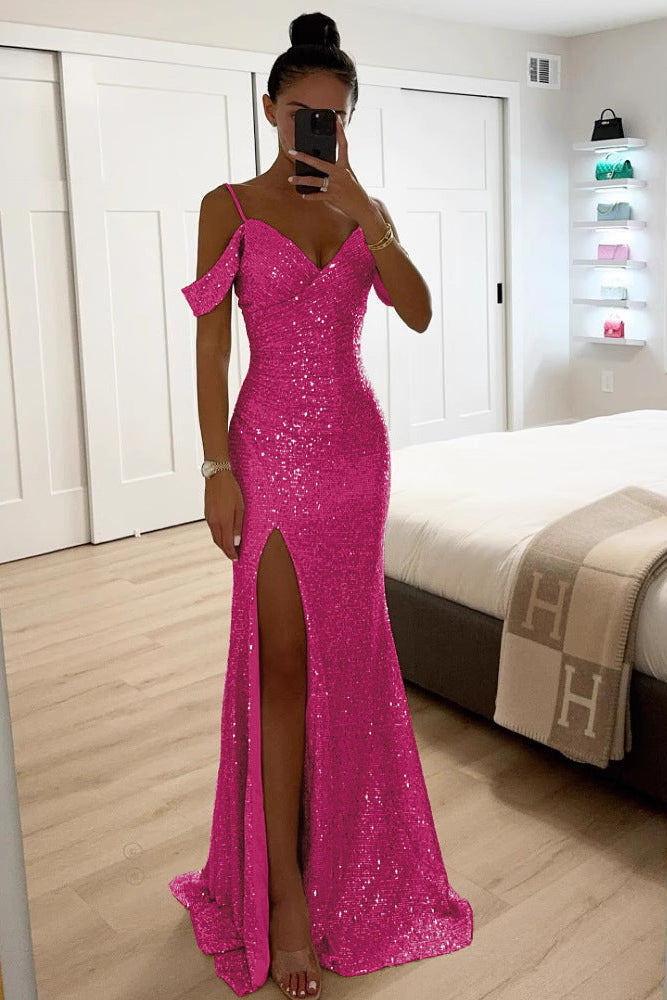 Sequin Off-Shoulder Maxi Dress in Pink – Ronja by Maravesse