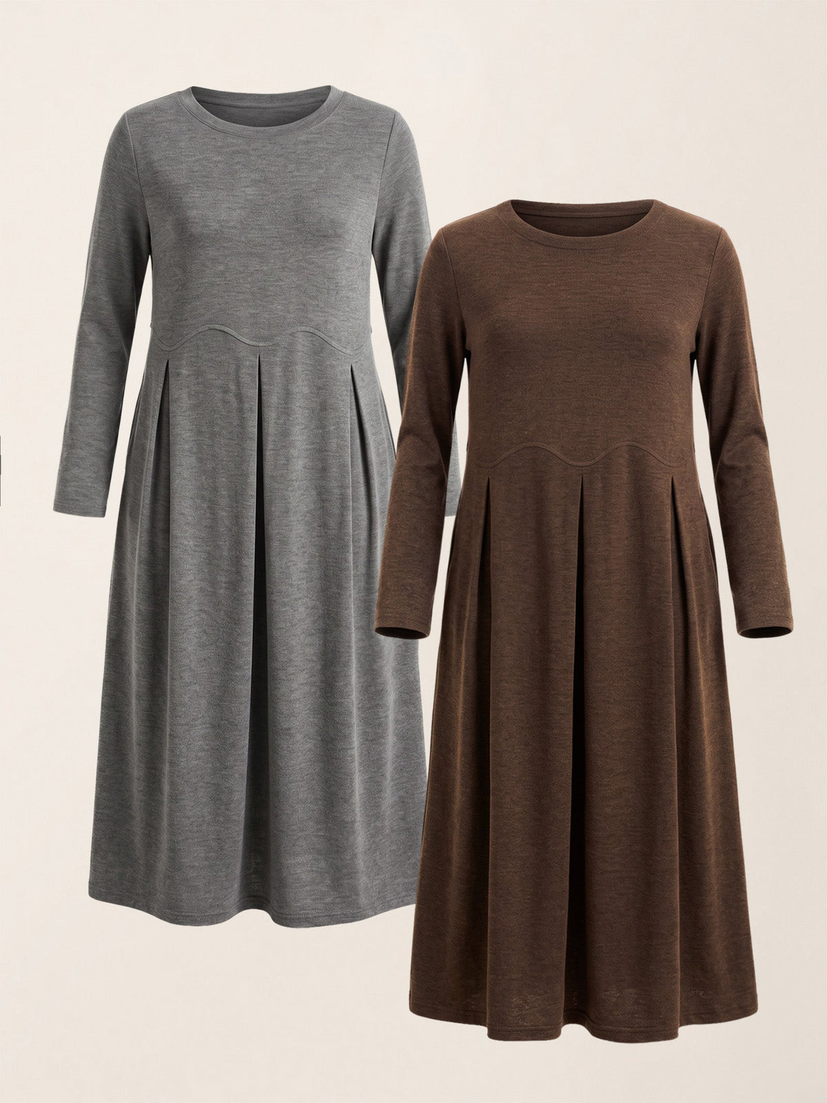 Wool Midi Dress in Coffee/Charcoal Grey – Sabine by Maravesse