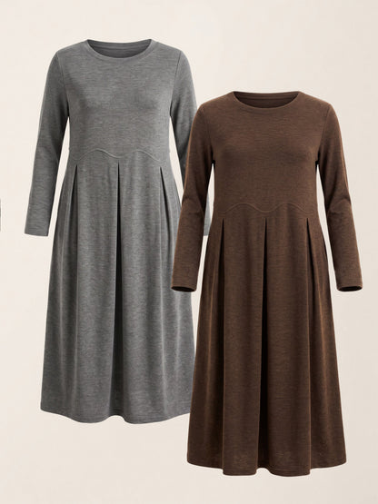 Wool Midi Dress in Coffee/Charcoal Grey – Sabine by Maravesse
