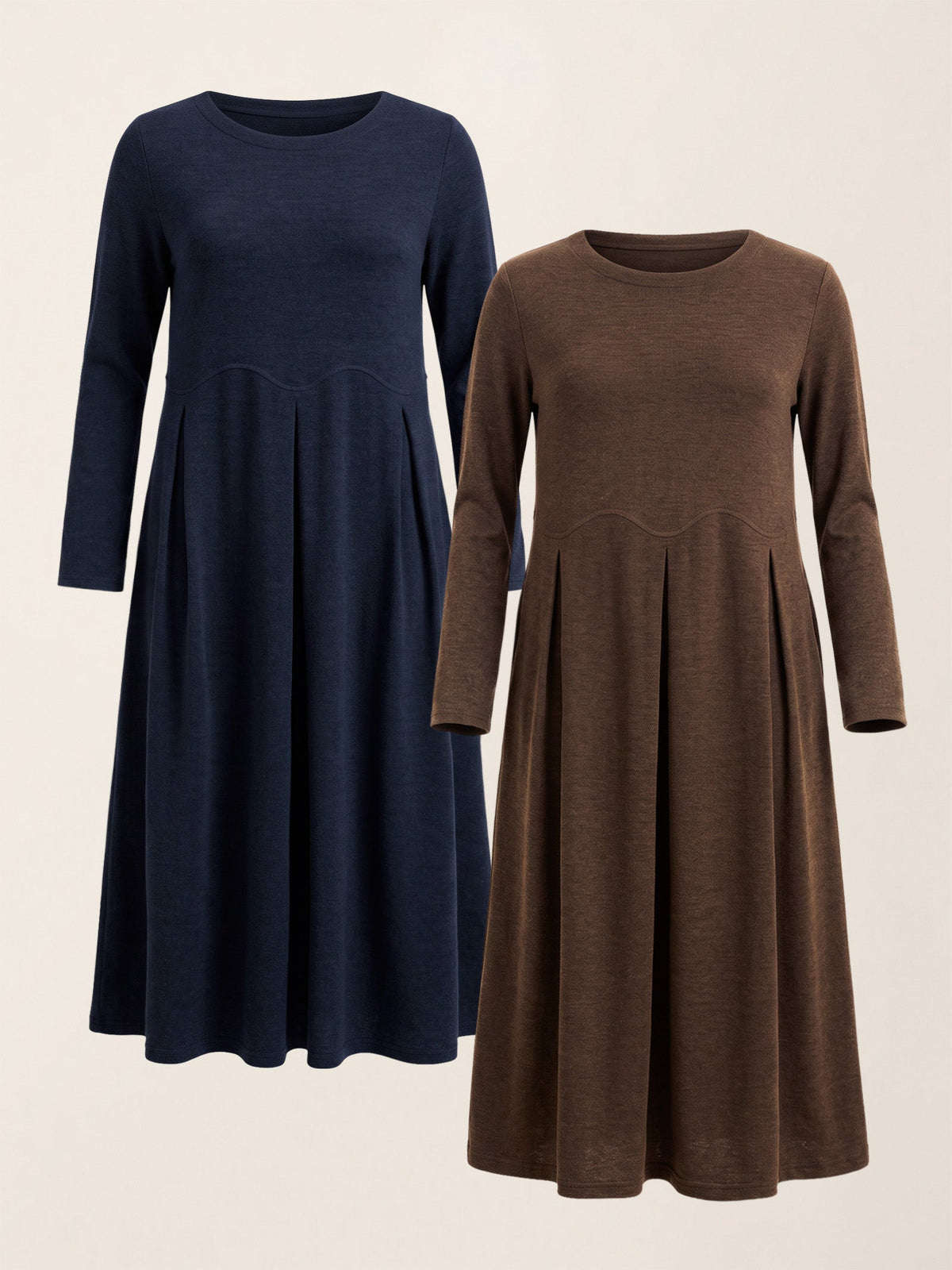 Wool Midi Dress in Coffee/Navy Blue – Sabine by Maravesse