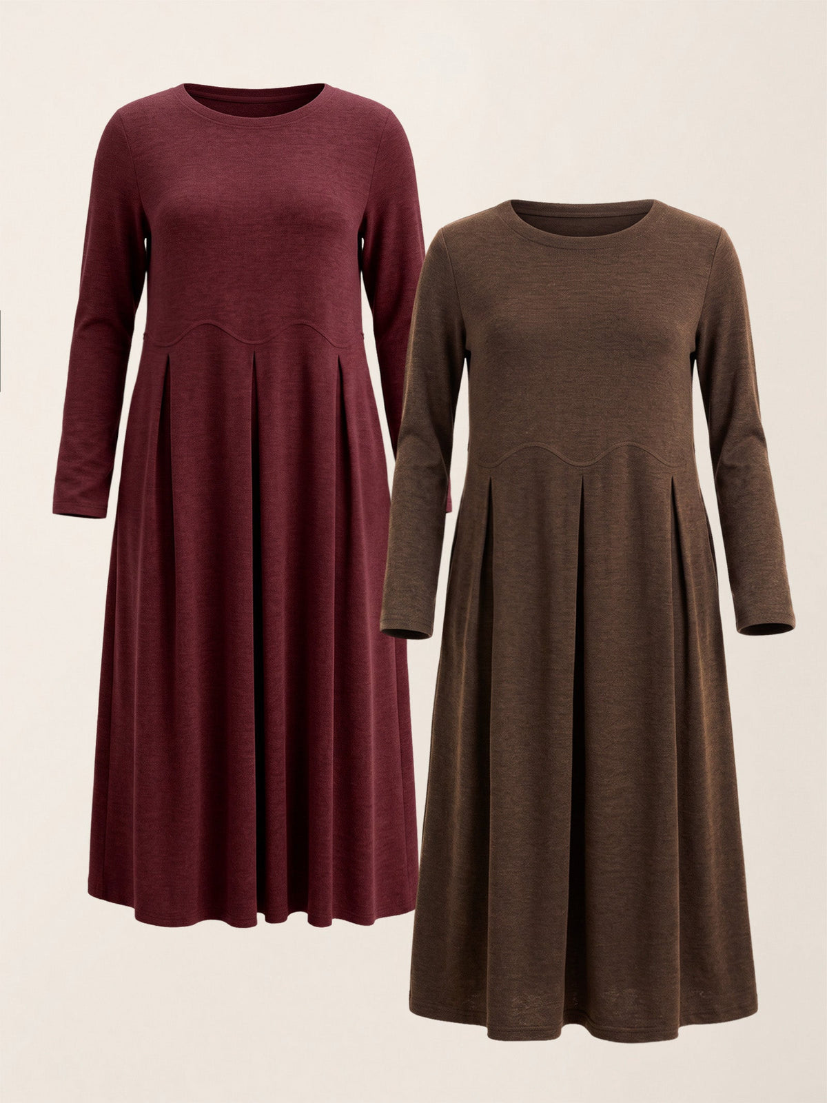 Wool Midi Dress in Coffee/Raspberry Red – Sabine by Maravesse